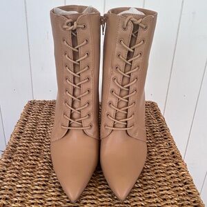 Bar III Women’s Mathia Vegan Leather Booties Lace‎ Up Side Zip Point Toe Size 8